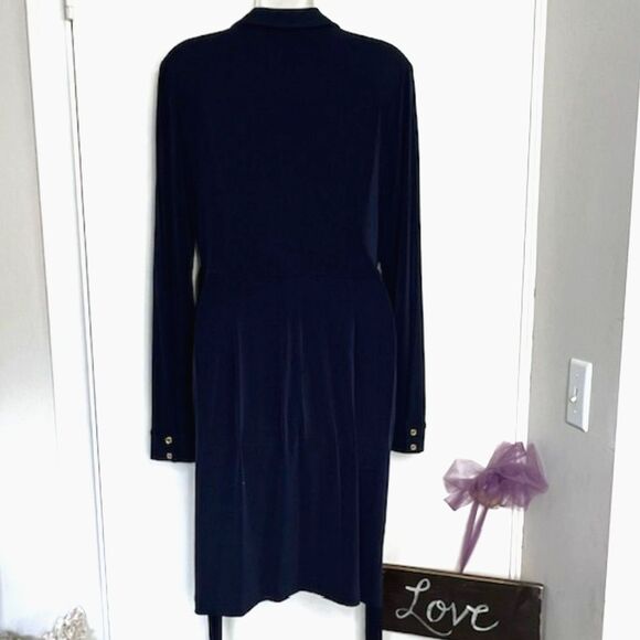 VINCE CAMUTO NAVY BLUE WRAP & TIE STYLE KNIT DRESS SIZE 10 LONG SLEEVES - Picture 11 of 12